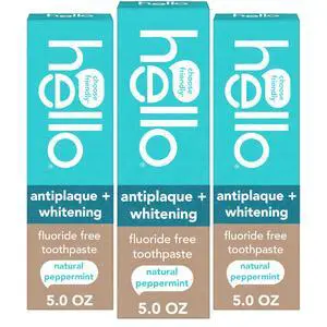 Antiplaque and Whitening Fluoride Free Toothpaste, 5 Oz Tube, Whitening Toothpaste with Natural Peppermint Flavor and Tea Tree Oil, Crushes Tartar and Helps Remove Surface Stains, 3 Pack Antiplaque and Whitening Fluoride Free Toothpaste, 5 Oz Tube, Whitening Toothpaste with Natural Peppermint Flavor and Tea Tree Oil, Crushes Tartar and Helps Remove Surface Stains, 3 Pack