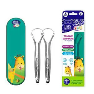 Kids Tongue Scraper (2-Pack) with Travel Case, Stainless Steel, Aids in Fresh Breath - Travel-Friendly Tongue Cleaner (Green/Pink/Orange) Kids Tongue Scraper (2-Pack) with Travel Case, Stainless Steel, Aids in Fresh Breath - Travel-Friendly Tongue Cleaner (Green/Pink/Orange)