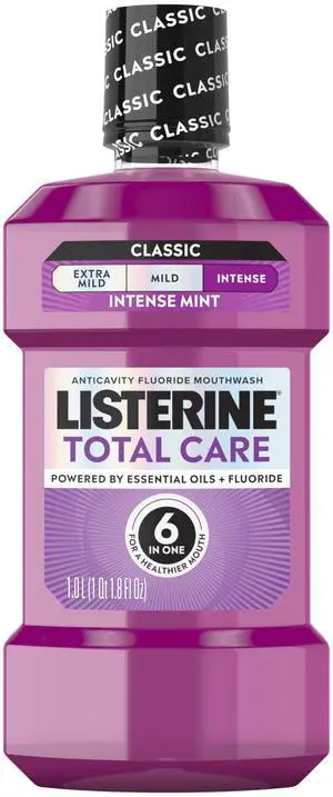 Total Care Intense Anticavity Fluoride Mouthwash, 6 Benefits in 1 Oral Rinse Helps Kill 99% of Bad Breath Germs, Prevents Cavities, Provides 360 Clean*, ADA-Accepted, Intense Mint, 1 L Total Care Intense Anticavity Fluoride Mouthwash, 6 Benefits in 1 Oral Rinse Helps Kill 99% of Bad Breath Germs, Prevents Cavities, Provides 360 Clean*, ADA-Accepted, Intense Mint, 1 L