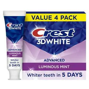 3D White Advanced, Teeth Whitening Toothpaste for Adults, 3.7 oz, 4 Pack, Cavity Protection Fluoride Toothpaste, Strengthens Enamel, Travel Size Toiletries 3D White Advanced, Teeth Whitening Toothpaste for Adults, 3.7 oz, 4 Pack, Cavity Protection Fluoride Toothpaste, Strengthens Enamel, Travel Size Toiletries