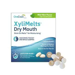XyliMelts for Dry Mouth Night Time or Day - Moisturizing Dry Mouth Adhering Discs, Sugar Free with Xylitol, 40 Count, Mild Mint Flavor, 8-Hour Relief XyliMelts for Dry Mouth Night Time or Day - Moisturizing Dry Mouth Adhering Discs, Sugar Free with Xylitol, 40 Count, Mild Mint Flavor, 8-Hour Relief
