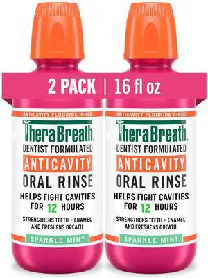 Anticavity Fluoride Oral Rinse Mouthwash, Fights Cavities, Strengthens Enamel and Freshens Breath, Dentist-Formulated, Alcohol-Free, Sparkle Mint Flavor, 16 fl oz, Pack of 2 Anticavity Fluoride Oral Rinse Mouthwash, Fights Cavities, Strengthens Enamel and Freshens Breath, Dentist-Formulated, Alcohol-Free, Sparkle Mint Flavor, 16 fl oz, Pack of 2