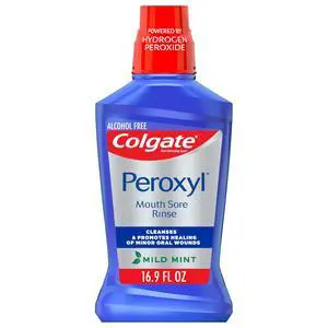 Peroxyl Alcohol Free Mouthwash with 1.5% Hydrogen Peroxide, Mouth Sore Rinse for Canker Sores, Oral Irritations, and Burns, Mild Mint, 16.9 fl oz Bottle Peroxyl Alcohol Free Mouthwash with 1.5% Hydrogen Peroxide, Mouth Sore Rinse for Canker Sores, Oral Irritations, and Burns, Mild Mint, 16.9 fl oz Bottle