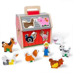 Take-Along Wooden Toy Barn, 11-Pc Portable Toddler Playset with Farm Animals & Pop-Up Roof, Preschool Learning Toys for Girls & Boys 2+ Take-Along Wooden Toy Barn, 11-Pc Portable Toddler Playset with Farm Animals & Pop-Up Roof, Preschool Learning Toys for Girls & Boys 2+