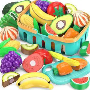 Cutting Play Food Toys For Kids, Pretend Play Kitchen Accessories, Fake Fruits/Vegetables Set With Shopping Storage Basket, Plastic Board And Knife, Birthday Gifts/Educational Toy For Toddler Children Cutting Play Food Toys For Kids, Pretend Play Kitchen Accessories, Fake Fruits/Vegetables Set With Shopping Storage Basket, Plastic Board And Knife, Birthday Gifts/Educational Toy For Toddler Children