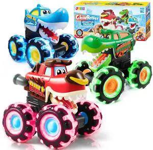 3 Pack Monster Truck Toy - Motion Activated Light Up Cars for Toddlers - Monster Glow Rover LED Wheels - Baby Boy Toys - Press and Go Dinosaur Trucks for Kids Boy Birthday Gifts 3 Pack Monster Truck Toy - Motion Activated Light Up Cars for Toddlers - Monster Glow Rover LED Wheels - Baby Boy Toys - Press and Go Dinosaur Trucks for Kids Boy Birthday Gifts