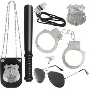 6Pcs Police Pretend Play Toys Set,Kids Detective Set Accessories,Police Officer Costumes with Sunglasses,Badges,Handcuffs,Police Baton,Whistle for Kids 6Pcs Police Pretend Play Toys Set,Kids Detective Set Accessories,Police Officer Costumes with Sunglasses,Badges,Handcuffs,Police Baton,Whistle for Kids