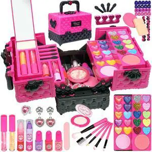 Kids Makeup Kit for Girl - 52 PCS Safe and Washable Makeup for Kids, Real Girls Makeup Kit, Toddler Makeup Kit with Cosmetic Case, Girls Toys Age 4-12, Princess Toys Birthday Gifts for Girls Kids Makeup Kit for Girl - 52 PCS Safe and Washable Makeup for Kids, Real Girls Makeup Kit, Toddler Makeup Kit with Cosmetic Case, Girls Toys Age 4-12, Princess Toys Birthday Gifts for Girls