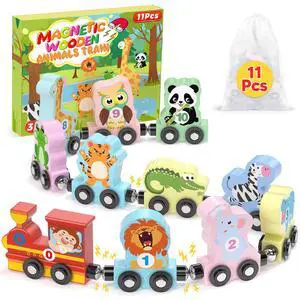 11 Pcs Magnetic Train Set Montessori Toys for 1 2 3 Years Old Toddlers Boys Girls, Wooden Animals Preschool Learning Activities Educational Sensory Toys Birthday Gifts Ages 1-3, 2-4 11 Pcs Magnetic Train Set Montessori Toys for 1 2 3 Years Old Toddlers Boys Girls, Wooden Animals Preschool Learning Activities Educational Sensory Toys Birthday Gifts Ages 1-3, 2-4