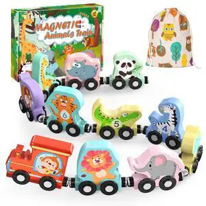 Toys for Toddlers, 11 Magnetic Wooden Animals Train Set, Montessori Toys for Toddlers, Preschool Learning Activities for Kids, Birthday Gifts for Boys, Girls Toys for Toddlers, 11 Magnetic Wooden Animals Train Set, Montessori Toys for Toddlers, Preschool Learning Activities for Kids, Birthday Gifts for Boys, Girls