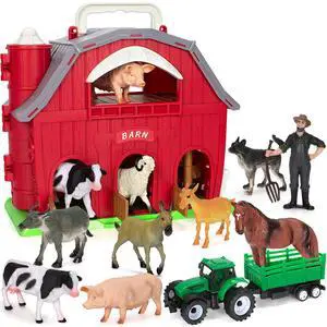 Farm Animals Toys for 2-4 3-5 Toddlers Girls Boys, Big Red Barn Farm with Figures Animals and Tractor Toy for Kids 3 4 5, Farm Playset Educational Learning Toys, Ideal Christmas Birthday Gifts Farm Animals Toys for 2-4 3-5 Toddlers Girls Boys, Big Red Barn Farm with Figures Animals and Tractor Toy for Kids 3 4 5, Farm Playset Educational Learning Toys, Ideal Christmas Birthday Gifts