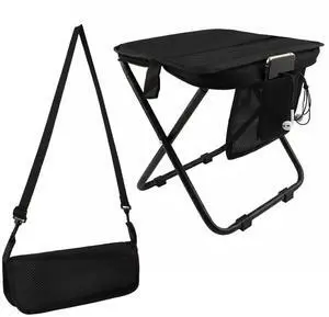 12" Portable Collapsible Stool - Folding Chair with Side Storage Pockets 2-in-1 Convertible Satchel for Hands-Free & Supports 265Lbs, Ultralight for Hiking, Fishing, Camping, Festivals (Black) 12" Portable Collapsible Stool - Folding Chair with Side Storage Pockets 2-in-1 Convertible Satchel for Hands-Free & Supports 265Lbs, Ultralight for Hiking, Fishing, Camping, Festivals (Black)
