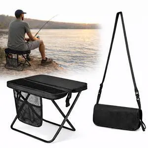 Foldable Stool with Carrying Bag,Compact Folding Chair with Shoulder Strap, Lightweight Outdoor Seat for Fishing, Camping, Hiking, Garden, Beach, Sports Games, Festivals (Black) Foldable Stool with Carrying Bag,Compact Folding Chair with Shoulder Strap, Lightweight Outdoor Seat for Fishing, Camping, Hiking, Garden, Beach, Sports Games, Festivals (Black)