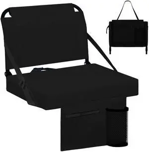 Stadium Seats for Bleachers with Back Support Bleacher Seat Soft Cushion Light Weight Includes Shoulder Strap & Cup Holder, Front & Back Zipper Pocket, Suitable for Sports Events,Black Stadium Seats for Bleachers with Back Support Bleacher Seat Soft Cushion Light Weight Includes Shoulder Strap & Cup Holder, Front & Back Zipper Pocket, Suitable for Sports Events,Black