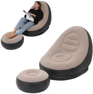 Inflatable Lounge Chair for Adults, Folding Portable Lazy Sofa with Foot Stool Lazy Flocking Recliner Chair Air Couch Sofa for Indoor Outdoor Travel CampingNo Pump Inflatable Lounge Chair for Adults, Folding Portable Lazy Sofa with Foot Stool Lazy Flocking Recliner Chair Air Couch Sofa for Indoor Outdoor Travel CampingNo Pump