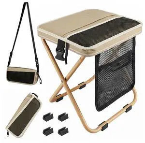 Portable Collapsible Stool, 16" Tall Collapsible Backpack Stool with 3 Storage Pockets, Supports 300 lbs,Ideal for Camping, Hiking, Outdoor Activities Portable Chair (Khaki, Large) Portable Collapsible Stool, 16" Tall Collapsible Backpack Stool with 3 Storage Pockets, Supports 300 lbs,Ideal for Camping, Hiking, Outdoor Activities Portable Chair (Khaki, Large)
