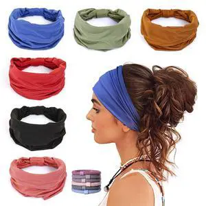 6 Pack Wide Headbands for Women Non Slip Soft Elastic Hair Bands Yoga Running Sports Workout Gym Head Wraps, Knotted Cotton Cloth African Turbans Bandana (with 6 Pcs Hair Ties) 6 Pack Wide Headbands for Women Non Slip Soft Elastic Hair Bands Yoga Running Sports Workout Gym Head Wraps, Knotted Cotton Cloth African Turbans Bandana (with 6 Pcs Hair Ties)