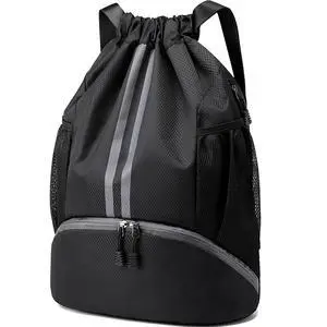Sports Drawstring Backpack - String Swim Gym Bag with Shoes Compartment and Wet Proof Pocket for Women&Men Sports Drawstring Backpack - String Swim Gym Bag with Shoes Compartment and Wet Proof Pocket for Women&Men