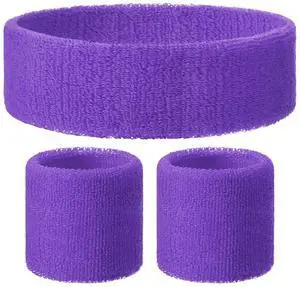 3 Pack Neon Sweatbands Set 80s Wristband and Headband Color War Accessories Sports Sweatbands for Summer Ball Party(Purple) 3 Pack Neon Sweatbands Set 80s Wristband and Headband Color War Accessories Sports Sweatbands for Summer Ball Party(Purple)