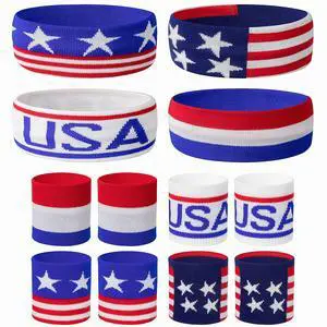 American Flag Sports Headband & Wristband Set - 4 Styles Striped Sweatbands for Basketball, Football, Running, Gym & Exercise - 1 Headband, 2 Wristbands American Flag Sports Headband & Wristband Set - 4 Styles Striped Sweatbands for Basketball, Football, Running, Gym & Exercise - 1 Headband, 2 Wristbands