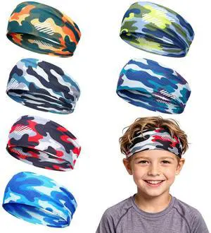 6Pcs Breathable Kids Sweat Bands for Ages 4~10 Boys Girls - Wicking Head Bands, Sports Accessories Gifts for Football Soccer Basketball Baseball Running Cycling, Camo 6Pcs Breathable Kids Sweat Bands for Ages 4~10 Boys Girls - Wicking Head Bands, Sports Accessories Gifts for Football Soccer Basketball Baseball Running Cycling, Camo