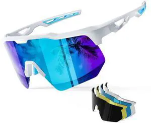Polarized Sports Sunglasses for Men Women Youth Baseball Cycling Running Softball Biking Glasses 5 Lenses Bright White Sky Blue Polarized Sports Sunglasses for Men Women Youth Baseball Cycling Running Softball Biking Glasses 5 Lenses Bright White Sky Blue