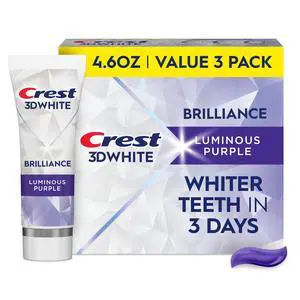 3D White Brilliance Luminous Purple Teeth Whitening Toothpaste, 4.6 oz Pack of 3, Anticavity Fluoride Toothpaste, Fights 100% More Surface Stains, 24 Hour Active Stain Prevention 3D White Brilliance Luminous Purple Teeth Whitening Toothpaste, 4.6 oz Pack of 3, Anticavity Fluoride Toothpaste, Fights 100% More Surface Stains, 24 Hour Active Stain Prevention