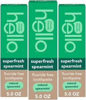 Superfresh Natural Spearmint Fluoride Free Toothpaste for Bad Breath, 5 Oz, Minty Bad Breath Toothpaste, Cool and Refreshing Taste, Helps Whiten Teeth and Reduce Plaque, SLS Free, Vegan, 3 Pack Superfresh Natural Spearmint Fluoride Free Toothpaste for Bad Breath, 5 Oz, Minty Bad Breath Toothpaste, Cool and Refreshing Taste, Helps Whiten Teeth and Reduce Plaque, SLS Free, Vegan, 3 Pack