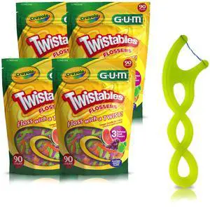 Crayola Twistables Kids Flossers with Fluoride, Designed for Little Hands, Three Fun Fruit Flavors, Easy-to-Use Dental Floss Picks for Children Ages 3+, 90 Count (Pack of 4) Crayola Twistables Kids Flossers with Fluoride, Designed for Little Hands, Three Fun Fruit Flavors, Easy-to-Use Dental Floss Picks for Children Ages 3+, 90 Count (Pack of 4)