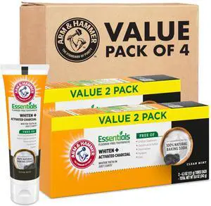 Essentials Fluoride-Free Toothpaste, Whitening + Activated Charcoal Toothpaste, 4 Pack of 4.3oz Tubes, Clean Mint, 100% Natural Baking Soda Essentials Fluoride-Free Toothpaste, Whitening + Activated Charcoal Toothpaste, 4 Pack of 4.3oz Tubes, Clean Mint, 100% Natural Baking Soda