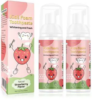 Foam Toothpaste Kids 2PCS, Toddler Toothpaste Cavity Protection, Clean and Whitening, 360ºCare, Portable, Kids Foam Toothpaste with Fluoride for Electric & U-Shape ToothbrushesStrawberry Foam Toothpaste Kids 2PCS, Toddler Toothpaste Cavity Protection, Clean and Whitening, 360ºCare, Portable, Kids Foam Toothpaste with Fluoride for Electric & U-Shape ToothbrushesStrawberry