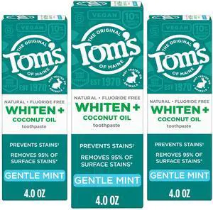 Whiten Plus Coconut Oil Fluoride Free Toothpaste, Natural Whitening Toothpaste with Plant-Based Cleansers, Whitens Without Causing Sensitivity, Gentle Mint, 4.0 Oz (Pack of 3) Whiten Plus Coconut Oil Fluoride Free Toothpaste, Natural Whitening Toothpaste with Plant-Based Cleansers, Whitens Without Causing Sensitivity, Gentle Mint, 4.0 Oz (Pack of 3)