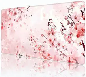 Pink Cherry Blossom Mouse Pad,XXL 35.4"x15.7" Big Gaming Mousepad,Japanese Sakura Large Extended Mouse Mat,Non-Slip Rubber Base Waterproof with Stitched Edges for Gaming Office Home Pink Cherry Blossom Mouse Pad,XXL 35.4"x15.7" Big Gaming Mousepad,Japanese Sakura Large Extended Mouse Mat,Non-Slip Rubber Base Waterproof with Stitched Edges for Gaming Office Home