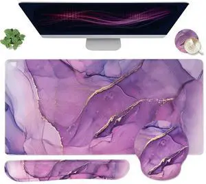 4-in-1 Gaming Mouse Pad Wrist Support SetDesk Pad + Mouse Pad with Wrist Rest + Keyboard Wrist Rest + Coaster, Ergonomic Design for Home Office Study Game - Purple 4-in-1 Gaming Mouse Pad Wrist Support SetDesk Pad + Mouse Pad with Wrist Rest + Keyboard Wrist Rest + Coaster, Ergonomic Design for Home Office Study Game - Purple