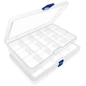 Plastic Organizer Storage Box Adjustable Divider 15 Grids, 2 Pack Plastic Organizer Storage Box Adjustable Divider 15 Grids, 2 Pack