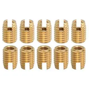 Self Tapping Threaded Inserts, 10pcs M6-1 Female to M10-1.5 Male Brass Slotted Thread Repair Inserts Nuts, 14mm Long Self Tapping Threaded Inserts, 10pcs M6-1 Female to M10-1.5 Male Brass Slotted Thread Repair Inserts Nuts, 14mm Long
