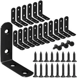 18-Pack L Shape Corner Brackets, Stainless Steel Metal Angle Braces for Wood Furniture, Heavy Duty Black 2 inch Shelf Bracket with Long Screws for Household Project (L Shape Black) 18-Pack L Shape Corner Brackets, Stainless Steel Metal Angle Braces for Wood Furniture, Heavy Duty Black 2 inch Shelf Bracket with Long Screws for Household Project (L Shape Black)