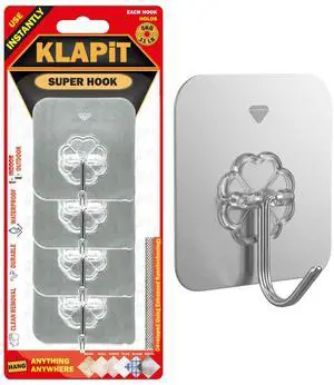 Super Hook - Heavy-Duty Adhesive Silver Wall Hooks, Holds Up to 11 lbs, Waterproof, No Damage, Easy Install on Tile, Wood, Stone, Glass & Metal - Made of Steel (Silver, 4pc) Super Hook - Heavy-Duty Adhesive Silver Wall Hooks, Holds Up to 11 lbs, Waterproof, No Damage, Easy Install on Tile, Wood, Stone, Glass & Metal - Made of Steel (Silver, 4pc)