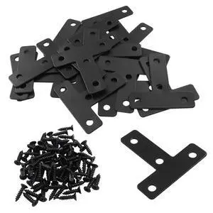 T Shape Flat Mending Plates, 50 x 50mm (2" x 2"), Black T Shape Flat Mending Plates, 50 x 50mm (2" x 2"), Black
