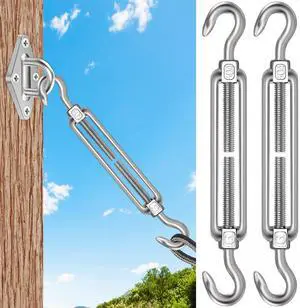 2PCS M8 Hook & Hook Turnbuckle 304 Stainless Steel,Silver Heavy Duty Turnbuckle for Wire Rope Tension,Sun Shade Tent Hardware 2PCS M8 Hook & Hook Turnbuckle 304 Stainless Steel,Silver Heavy Duty Turnbuckle for Wire Rope Tension,Sun Shade Tent Hardware