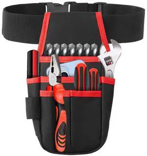 Small Tool Pouch with Belt Clip, Tool Belt, Collapsible Tool Tote, Electrician Tool Pouch, Tool Belts for Men, Utility Pouch with Adjustable Belt for Electrician,Carpenter,Construction (Red) Small Tool Pouch with Belt Clip, Tool Belt, Collapsible Tool Tote, Electrician Tool Pouch, Tool Belts for Men, Utility Pouch with Adjustable Belt for Electrician,Carpenter,Construction (Red)