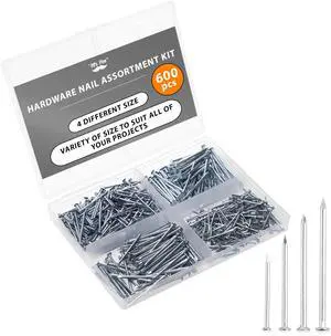 Nail Assortment Kit, 600 pcs, 4 Sizes, Silver Picture Hangers Nail Assortment Kit, 600 pcs, 4 Sizes, Silver Picture Hangers