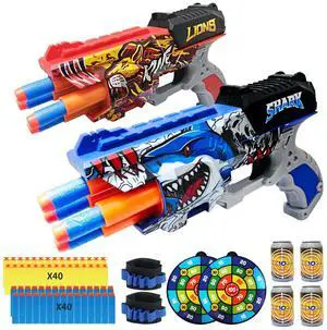2 Pack Doodle Blaster Guns Boys for Toy, Shark & Lion Toys Birthday Gifts for Kids,Gun Toys Christmas Stocking Stuffing Party Supplies, 80 Soft Foam Darts Bullets,6 Targets & 2 Wrist Strap. 2 Pack Doodle Blaster Guns Boys for Toy, Shark & Lion Toys Birthday Gifts for Kids,Gun Toys Christmas Stocking Stuffing Party Supplies, 80 Soft Foam Darts Bullets,6 Targets & 2 Wrist Strap.