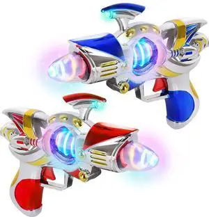 Spinning Space Toy Guns, Red and Blue, Light Up with Flashing Lights and Sound Effects, Blaster, Cosplay Ray, Prop for Toddlers, Batteries Included, 2-Pack Spinning Space Toy Guns, Red and Blue, Light Up with Flashing Lights and Sound Effects, Blaster, Cosplay Ray, Prop for Toddlers, Batteries Included, 2-Pack