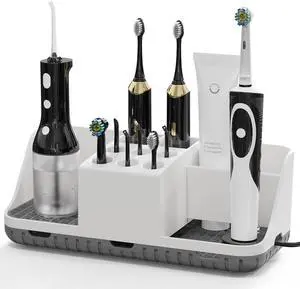 Electric Toothbrush Holders with Cord Slots: Detachable Toothbrush and Toothpaste Holders, Large Tooth Brush Storage Caddy Set Drainage, Anti-Slip Bathroom Counter Organizer for Family, Kids Electric Toothbrush Holders with Cord Slots: Detachable Toothbrush and Toothpaste Holders, Large Tooth Brush Storage Caddy Set Drainage, Anti-Slip Bathroom Counter Organizer for Family, Kids