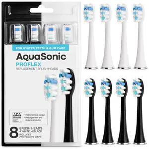 Genuine Proflex Replacement Brush Heads | ADA Accepted | for Whiter Teeth & Gum Care | Compatible with Duo Series PRO and Others (8 Pack Black & White) Genuine Proflex Replacement Brush Heads | ADA Accepted | for Whiter Teeth & Gum Care | Compatible with Duo Series PRO and Others (8 Pack Black & White)