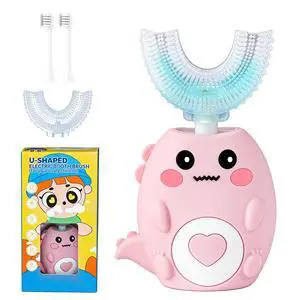 Kids Electric U Shaped Toothbrush for Ages 2-6, Sonic 360º Cleaning Toothbrush with 4 Brush Heads, 3 Modes, 50s Timer, IPX7 Waterproof, Cartoon Dinosaur Design, Gift for Boys & Girls (Pink) Kids Electric U Shaped Toothbrush for Ages 2-6, Sonic 360º Cleaning Toothbrush with 4 Brush Heads, 3 Modes, 50s Timer, IPX7 Waterproof, Cartoon Dinosaur Design, Gift for Boys & Girls (Pink)