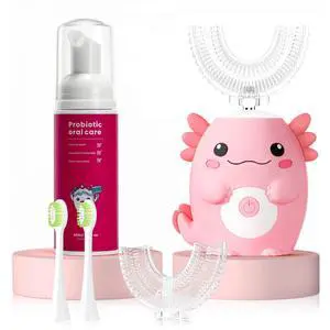 Kids Electric U Shaped Toothbrush,Kids Axolotl Sonic Full Mouth Toothbrush with 4 Soft Brush Head Automatic 6 Cleaning Modes IPX7 Waterproof 360 Degree Cleaning - Age2-15 Pink Kids Electric U Shaped Toothbrush,Kids Axolotl Sonic Full Mouth Toothbrush with 4 Soft Brush Head Automatic 6 Cleaning Modes IPX7 Waterproof 360 Degree Cleaning - Age2-15 Pink