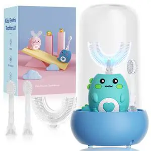 Kids U Shaped Electric Toothbrush, with 3 Cleaning Modes, with 4 Brush Heads, 360° Sonic Automatic Toothbrush, IPX7 Waterproof Cartoon Dinosaur Design (Ages 2-12) Kids U Shaped Electric Toothbrush, with 3 Cleaning Modes, with 4 Brush Heads, 360° Sonic Automatic Toothbrush, IPX7 Waterproof Cartoon Dinosaur Design (Ages 2-12)