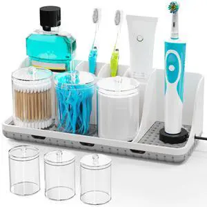 Bathroom Counter Organizers and Storage with 3 PCS Qtip Holder (White) Bathroom Counter Organizers and Storage with 3 PCS Qtip Holder (White)